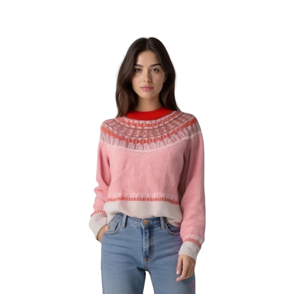 Madewell Sweaters - Madewell Mayer Fair Isle Merino Wool Blend Pink Sweater S